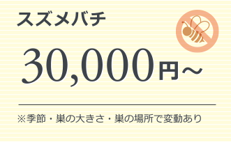 スズメバチ 30,000円～ ※季節・巣の大きさ・巣の場所で変動あり