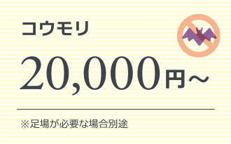 コウモリ 20,000円～ ※足場が必要な場合別途